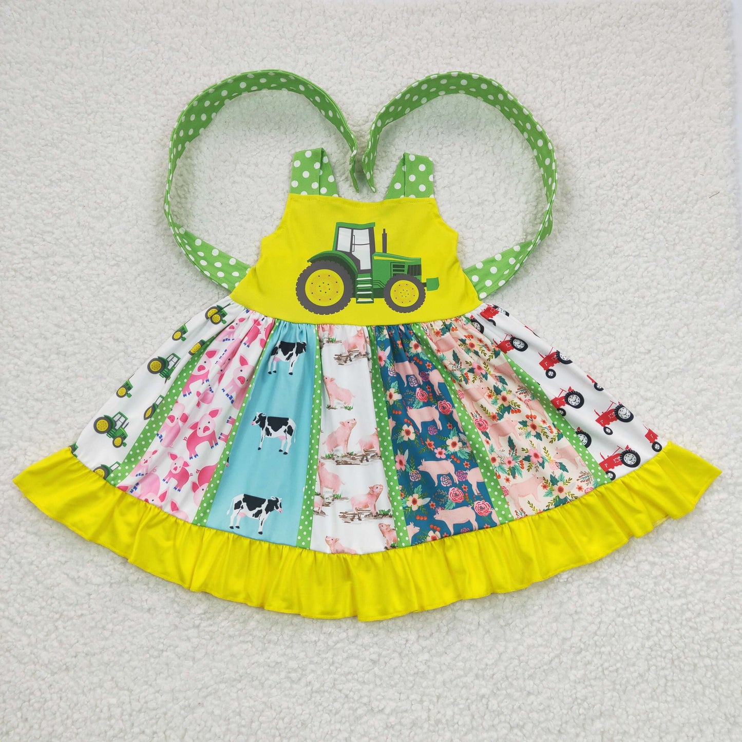 (Promotion)Sleeveless tractor farm print twirl dress    A0-21