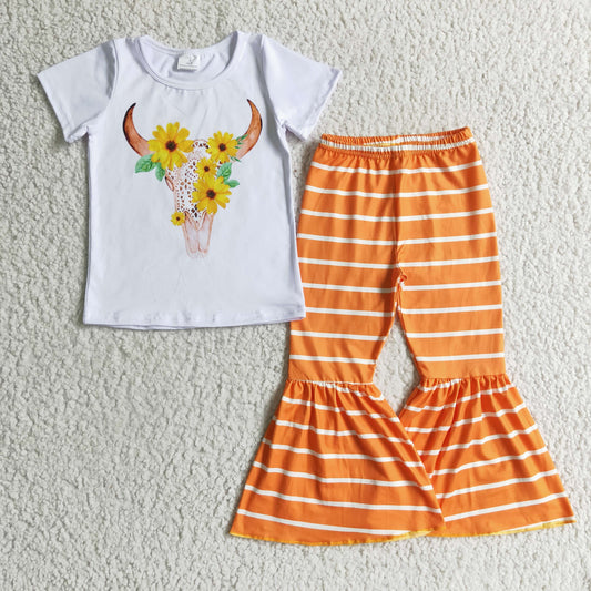 (Promotion) Girls cow and sunflower print outfits   A13-3