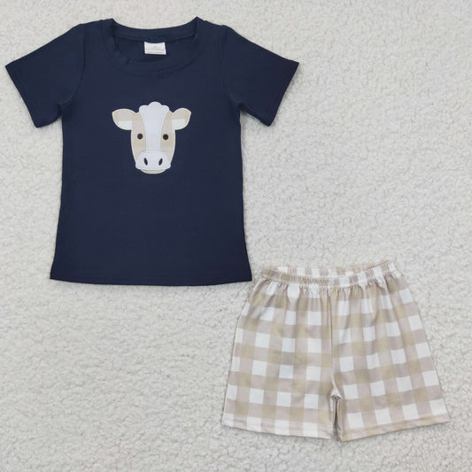 Boys cow embroideried summer outfits A14-11