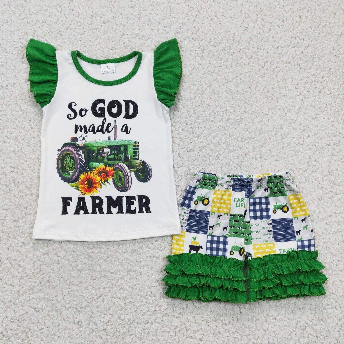 Girls summer Tractors print outfits A14-3