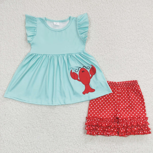 (Promotion)Girls blue crawfish print summer outfits  A5-11