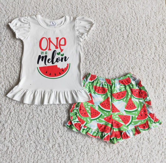 (Promotion)Short sleeve ruffles shorts watermelon summer outfits A5-22