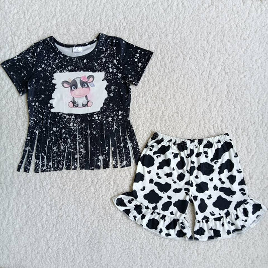 (Promotion) Girls summer cow print tassels outfits   A5-23