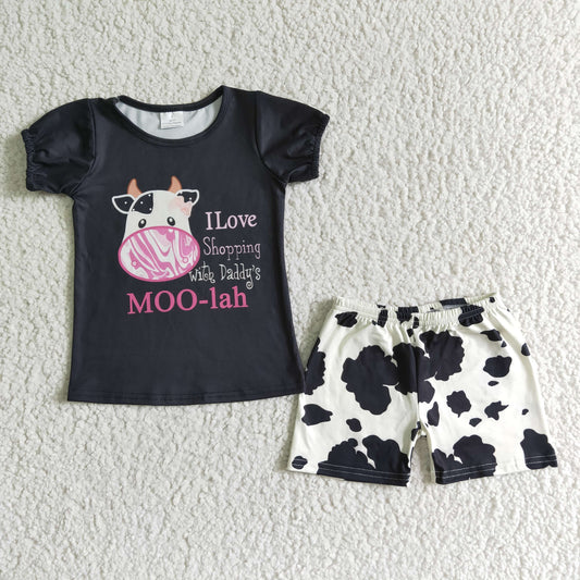 (Promotion)  Girls MOO cow print summer outfits  A6-12