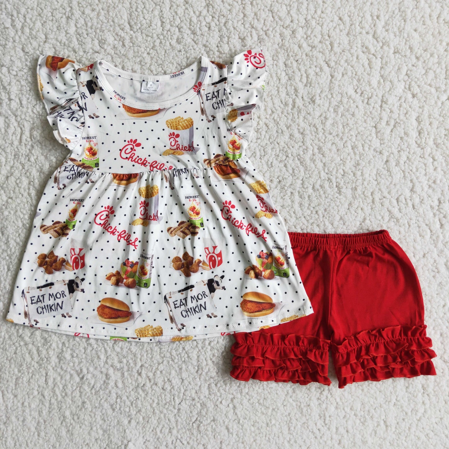 (Promotion)Girls hamburger print summer outfits A7-22