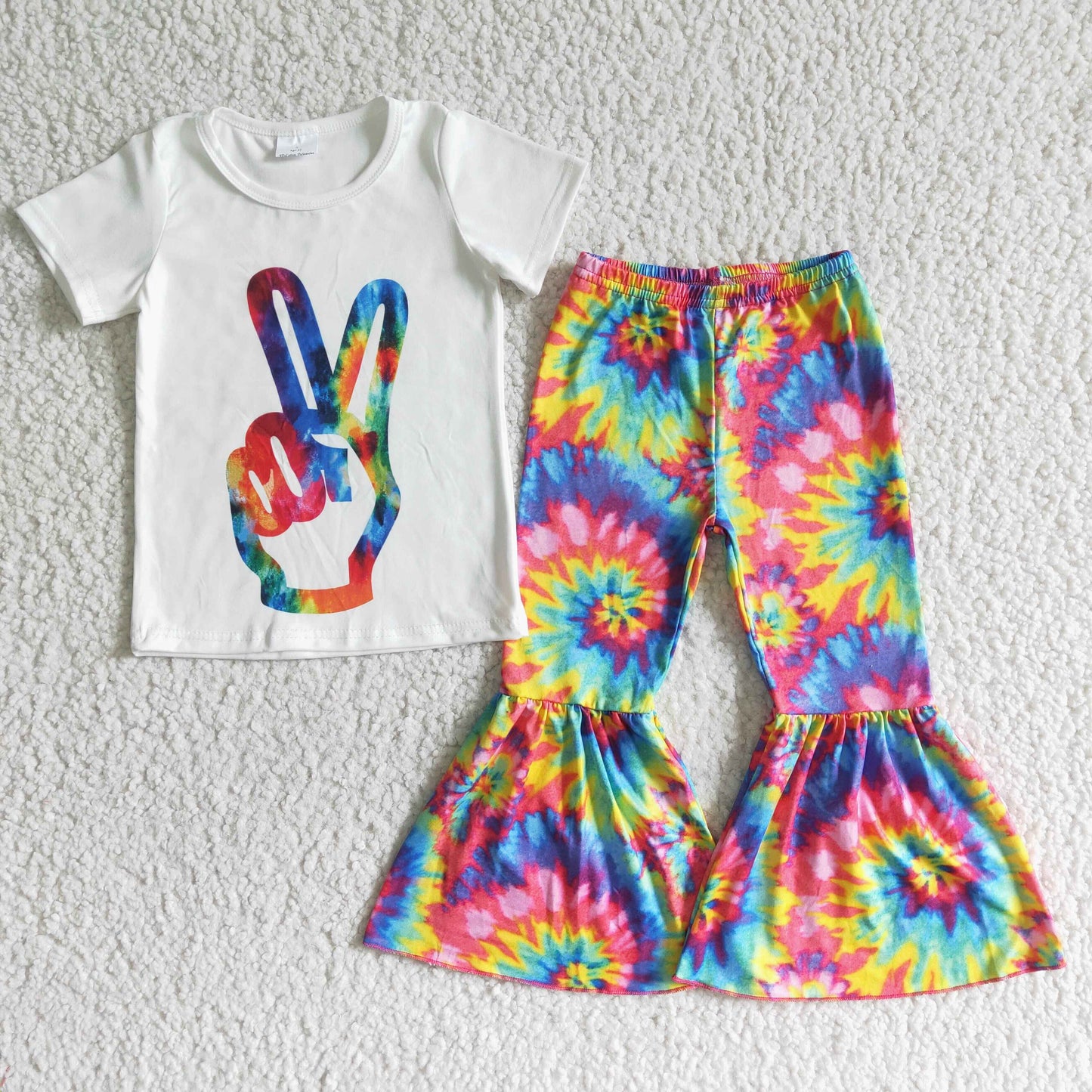 (Promotion) Short sleeve tie-dye bell bottom pants outfits Aa-2