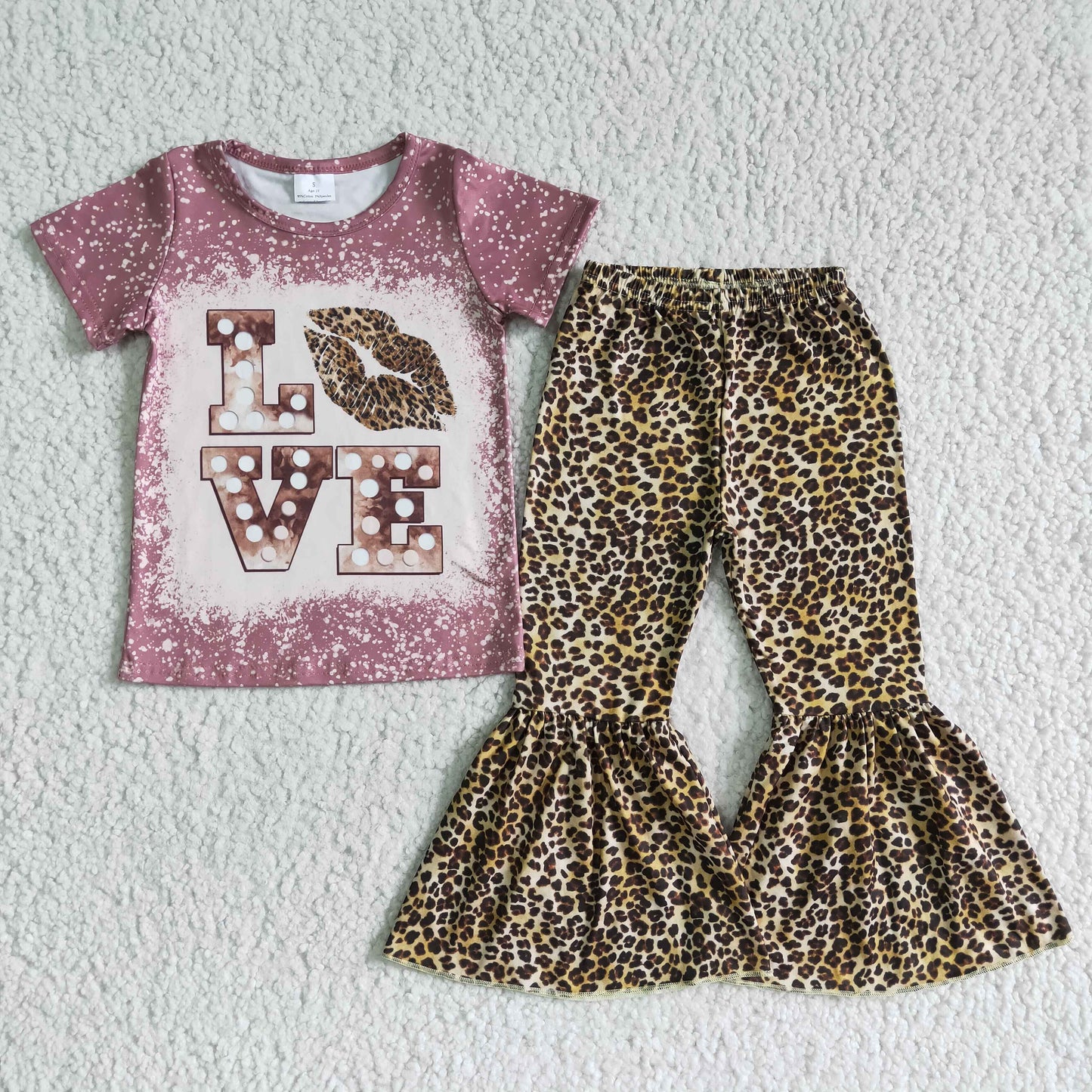 Short sleeve leopard bell bottom pants outfits Aa-4