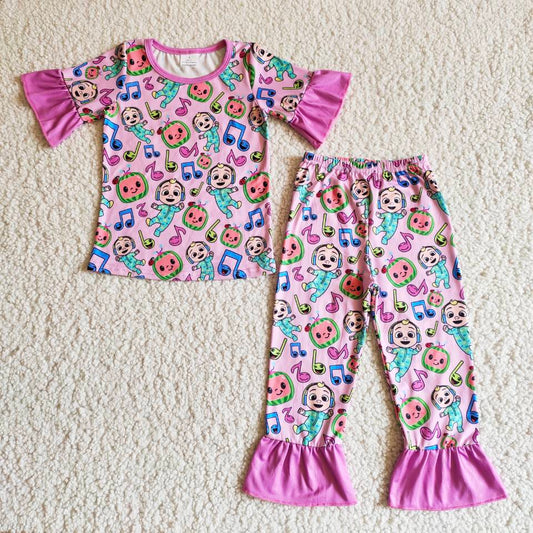 (Promotion) Girls short sleeved cartoon print pajamas B1-12