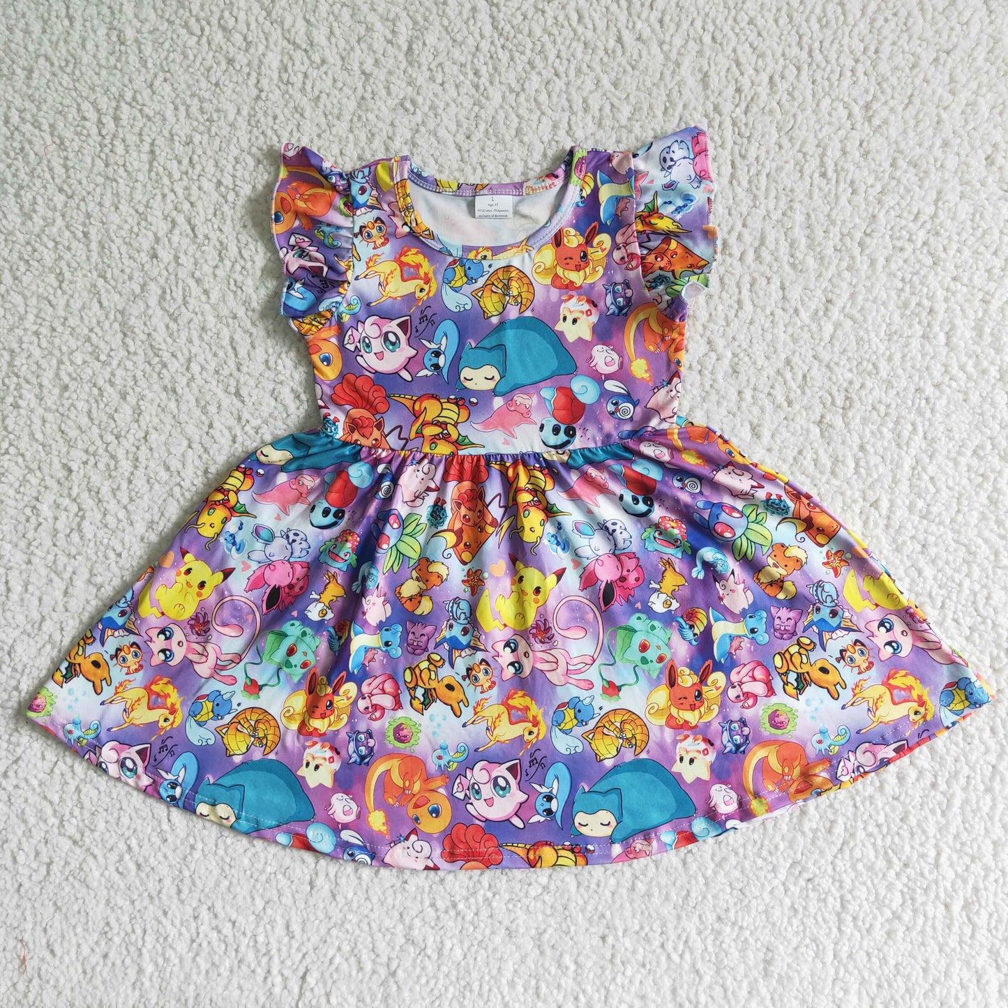 (Promotion) Flutter sleeves knee length cartoon girls print dress   B10-10