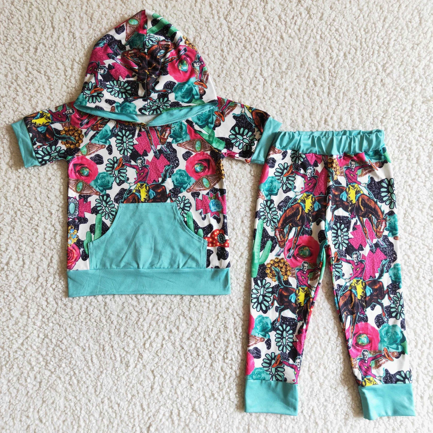 (Promotion) Girl's short sleeve hooded outfits B18-1