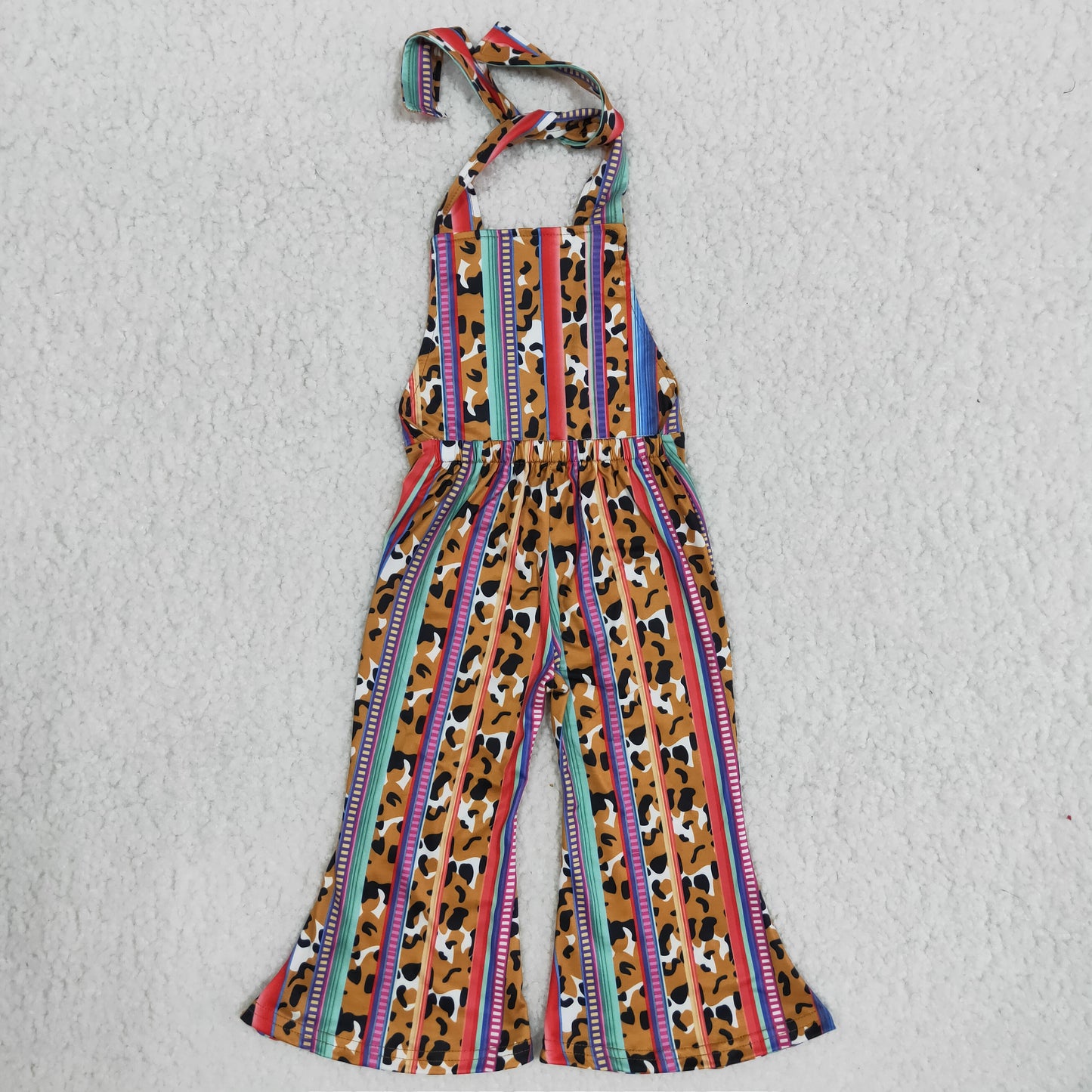 Girl Leopard Serape Sling Colorful Jumpsuit  B6-24