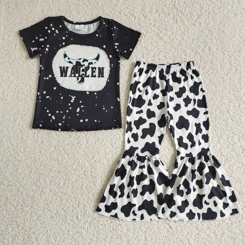 (Promotion) Wallen black & white cow print bell bottom pants western outfits   B6-25