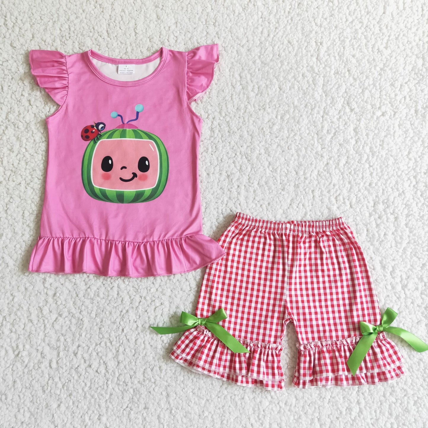 (Promotion)Cartoon Watermelon Flutter sleeve ruffles shorts summer outfits  B9-30