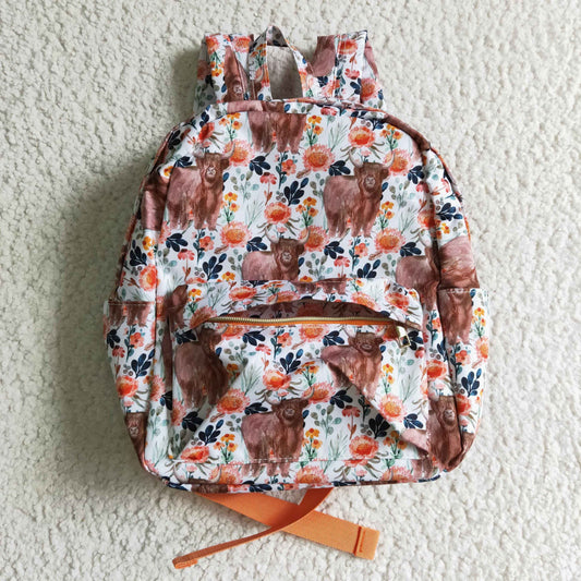 Orange flora highland cow print Bag   BA0027