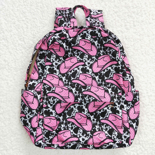 Girls pink hat cow print backpack BA0038