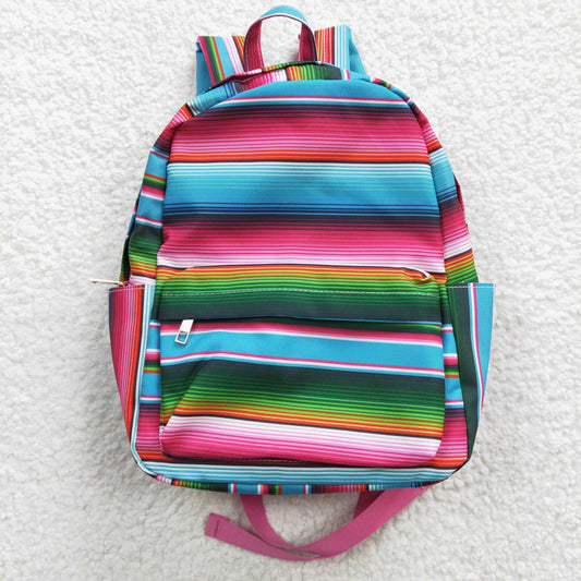 Girls bag hot pink green stripes print backpack BA0041