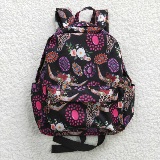 Girls bag hot pink cow skull leopard print backpack BA0042