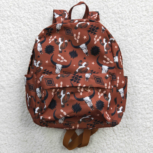 Girls bag brown cow skull print backpack BA0049