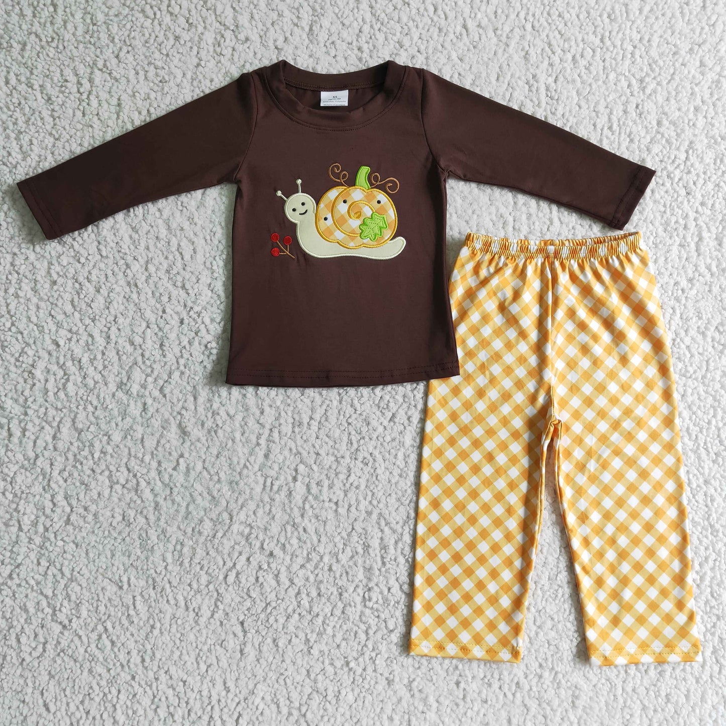 (Promotion)Boys fall pumpkin Snail design embroidery outfits   BLP0017