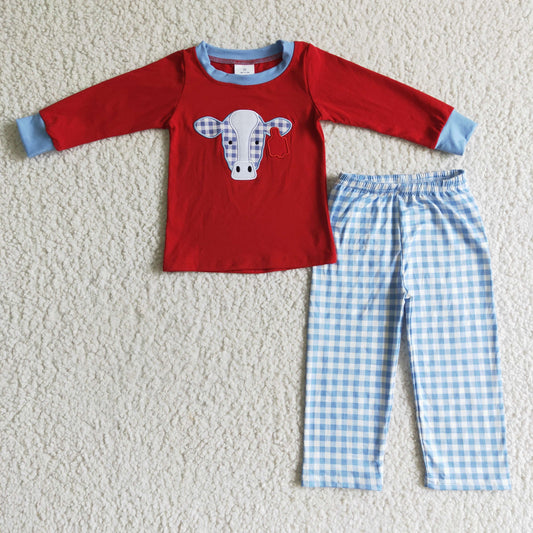 (Promotion)Boys fall cow print embroidery outfits   BLP0019