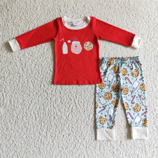 (Promotion)Boys Christmas milk and cookies print pajama set     BLP0104