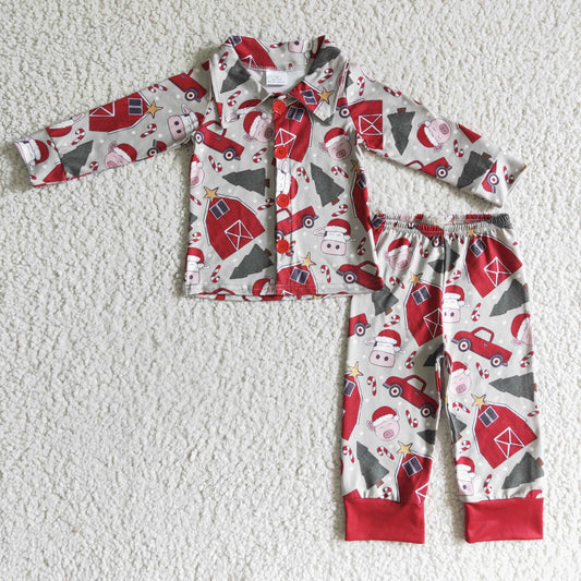 Boys farm print Christmas pajama set  BLP0143