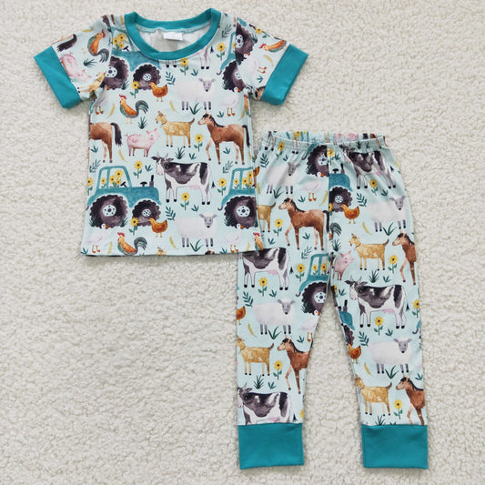 Boys farm print short sleeve pajama set   BLP0150