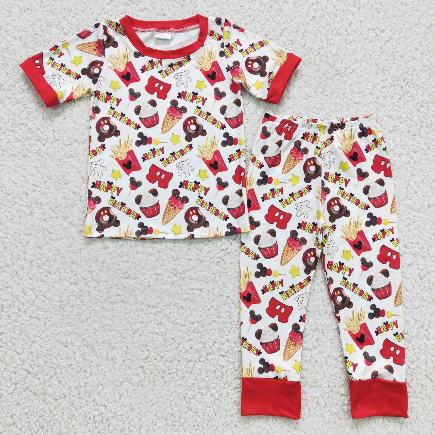 Boys cartoon print Happy Birthday pajama set    BSPO0047