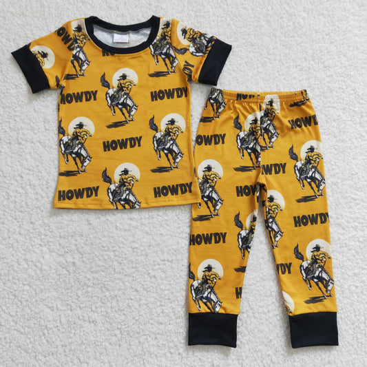 Boys yellow HOWDY print western outfit   BSPO0053