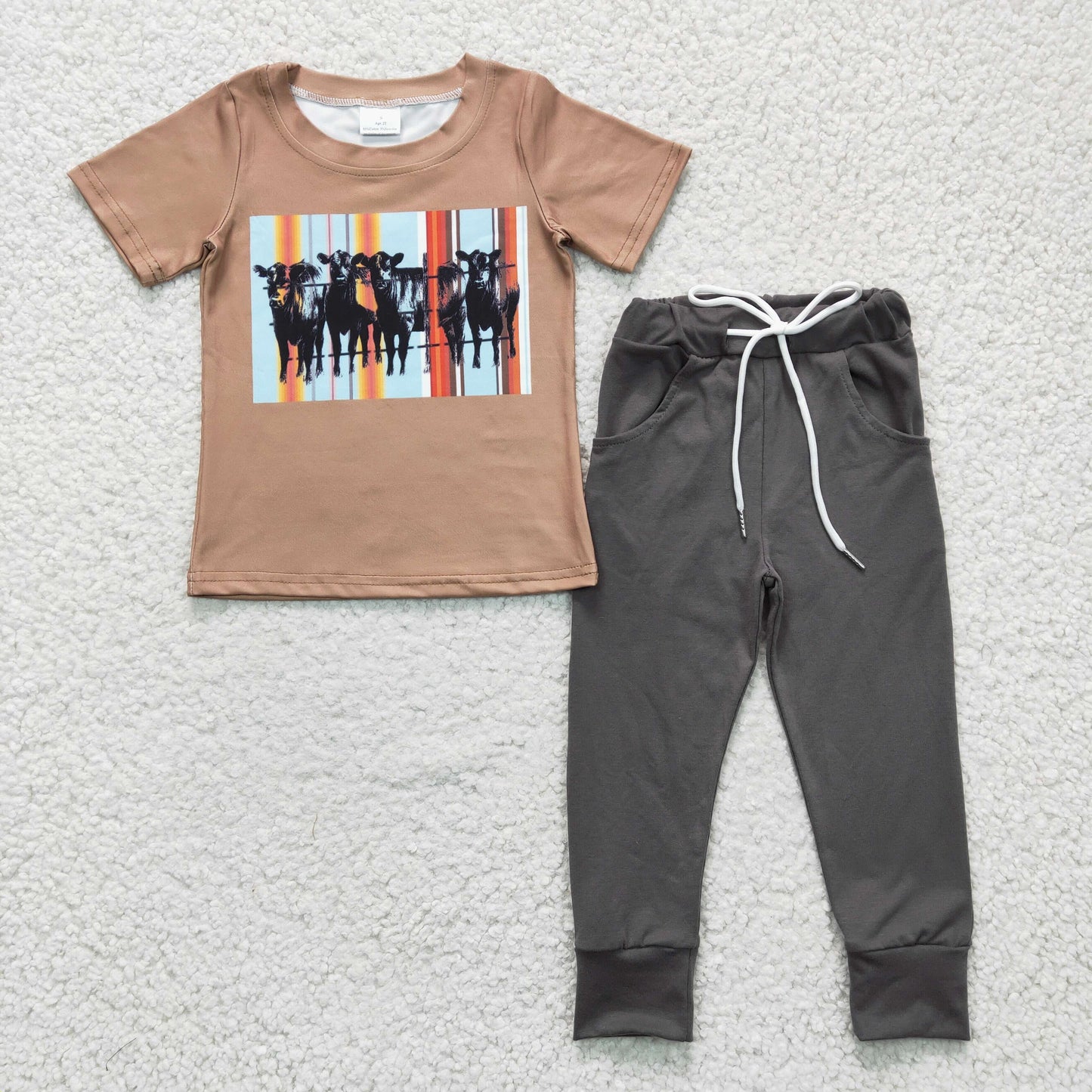 Boys cow print jogger outfits BSPO0064