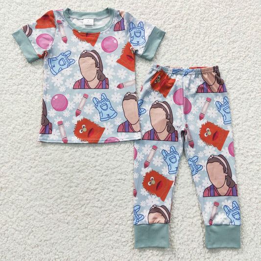 Kids cartoon teacher print short sleeve pants pajamas BSPO0101