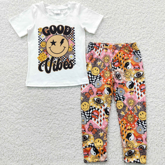 BSPO0103 Good V smile print kids clothes set