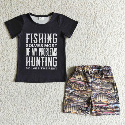 (Promotion)Boys fishing design summer outfits  BSSO0012