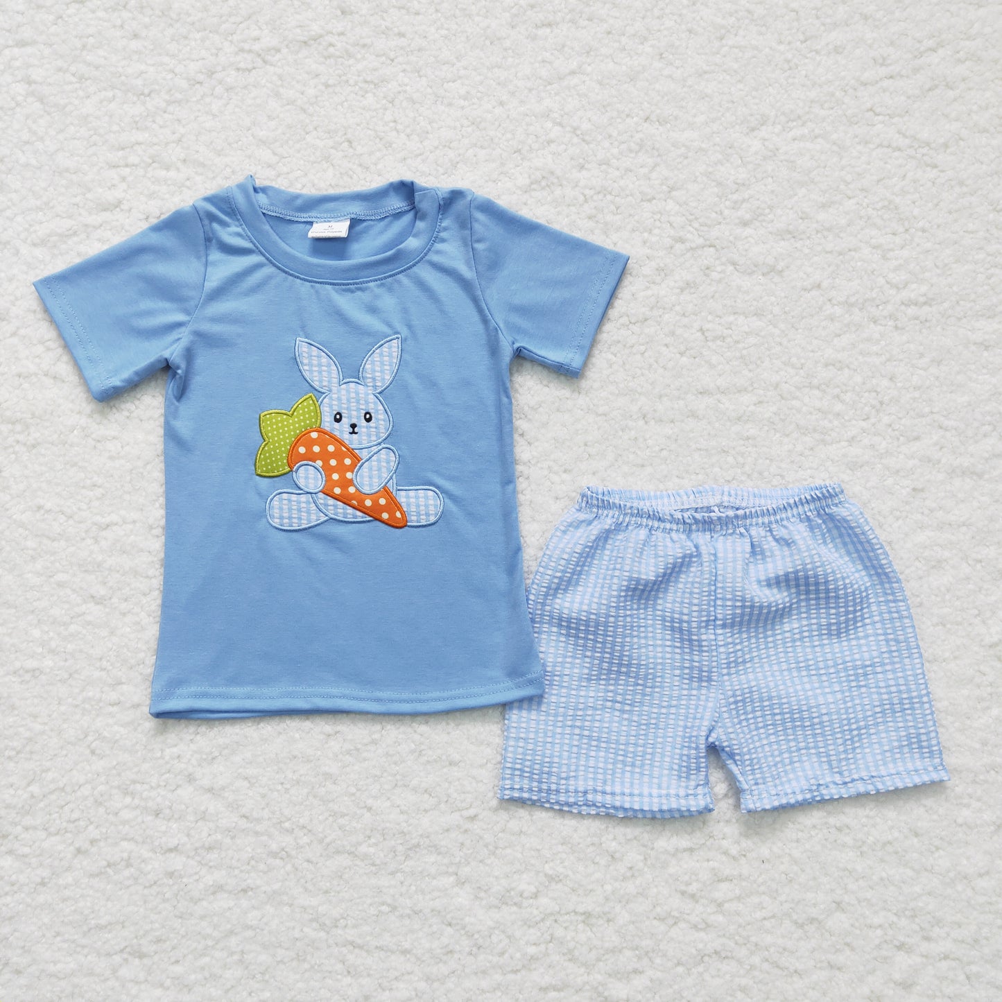 (Promotion)Boy blue bunny embroidery shorts Easter outfit    BSSO0087