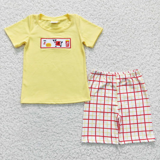 Boys COW embroidery yellow summer outfits BSSO0112