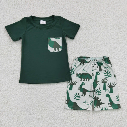 (Promotion)Boy Dino print summer outfits  BSSO0116