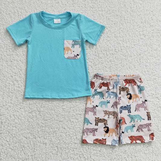(Promotion)Boy animals print summer outfits  BSSO0119