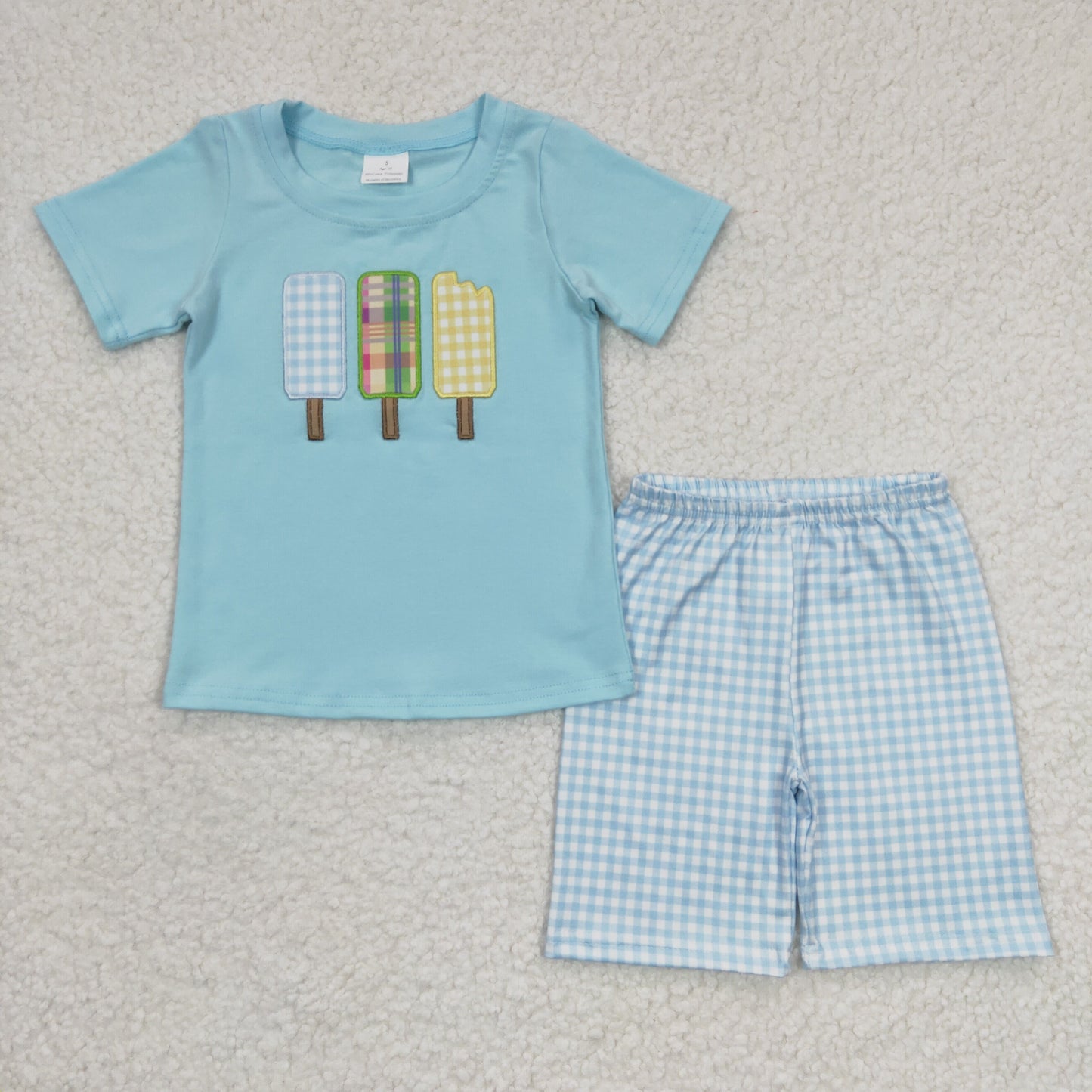 Boys popsicle print embroidery outfits  BSSO0129