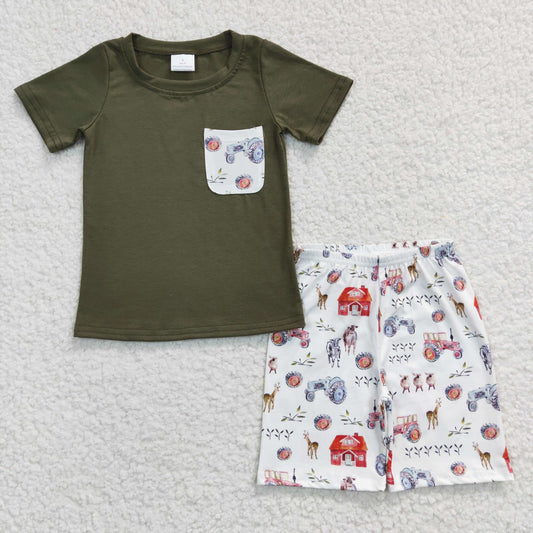 Boys farm print summer outfits   BSSO0131