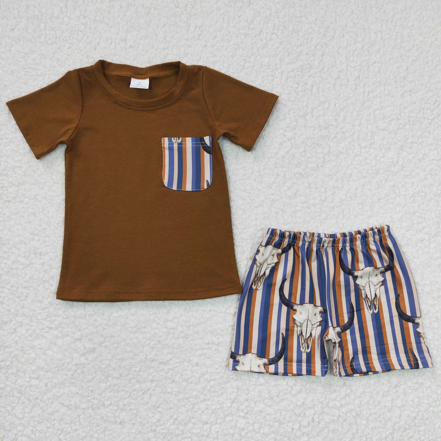 Boys cow skull stripes summer outfits BSSO0149