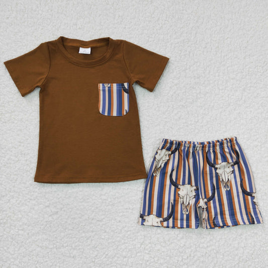 Boys cow skull stripes summer outfits BSSO0149