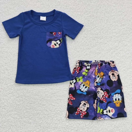 Boys cartoon mouse print summer purple outfits   BSSO0163