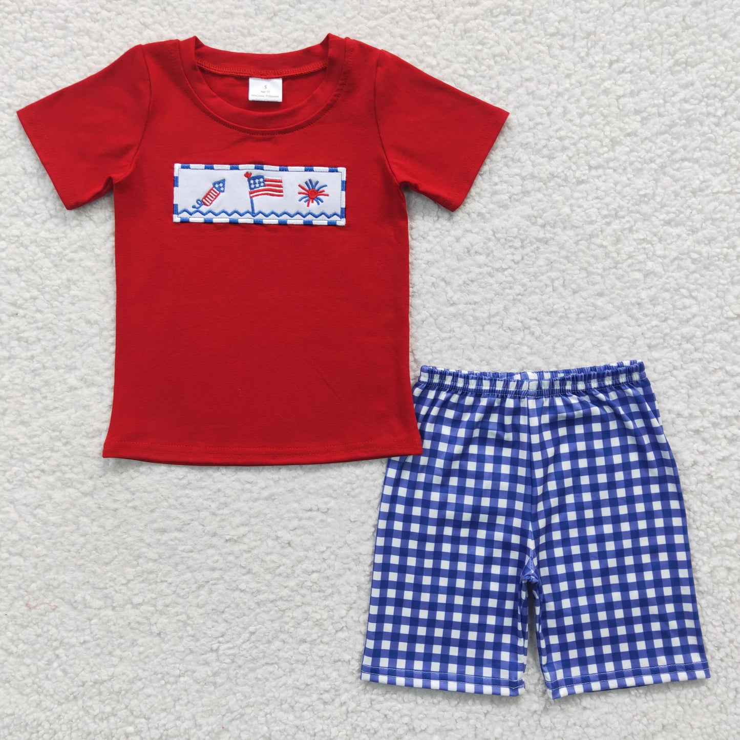 Boys patriotic embroidery 4th of July outfits  BSSO0176