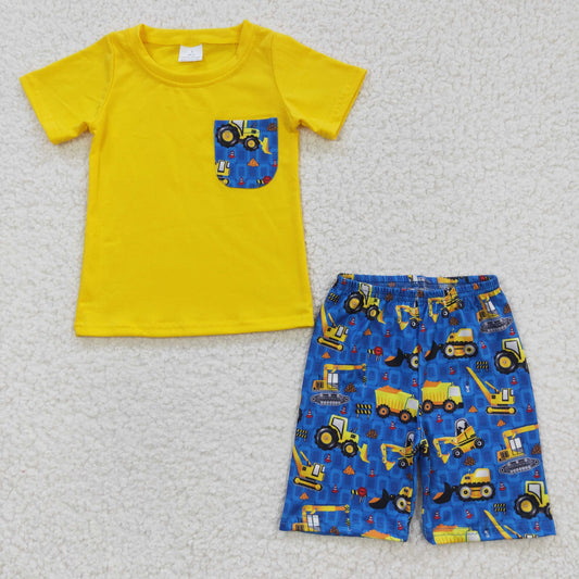 Boys yellow pocket construction top summer outfits BSSO0183