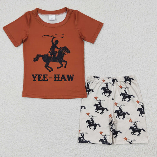 Boys YEE-HAW rodeo print summer outfits BSSO0189