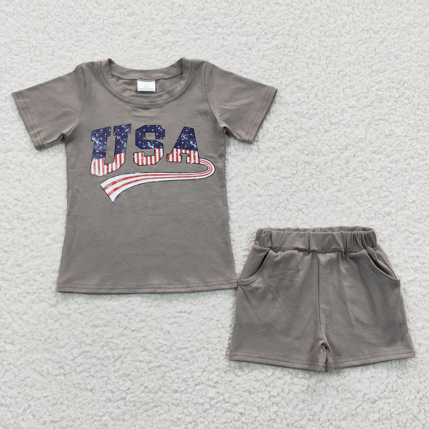 Boys USA tan print 4th of July outfits BSSO0202