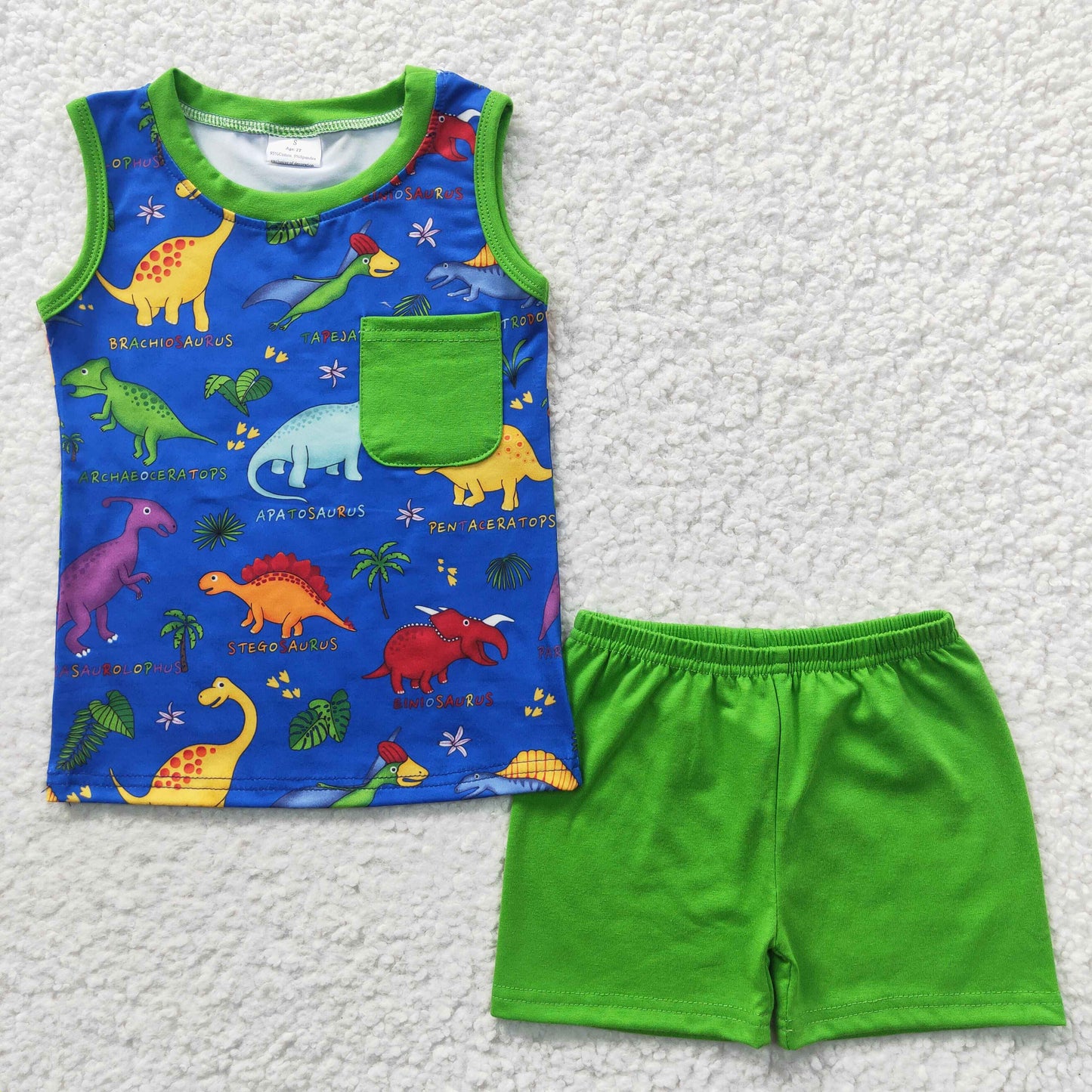 Boys sleeveless top dino print summer outfits BSSO0234