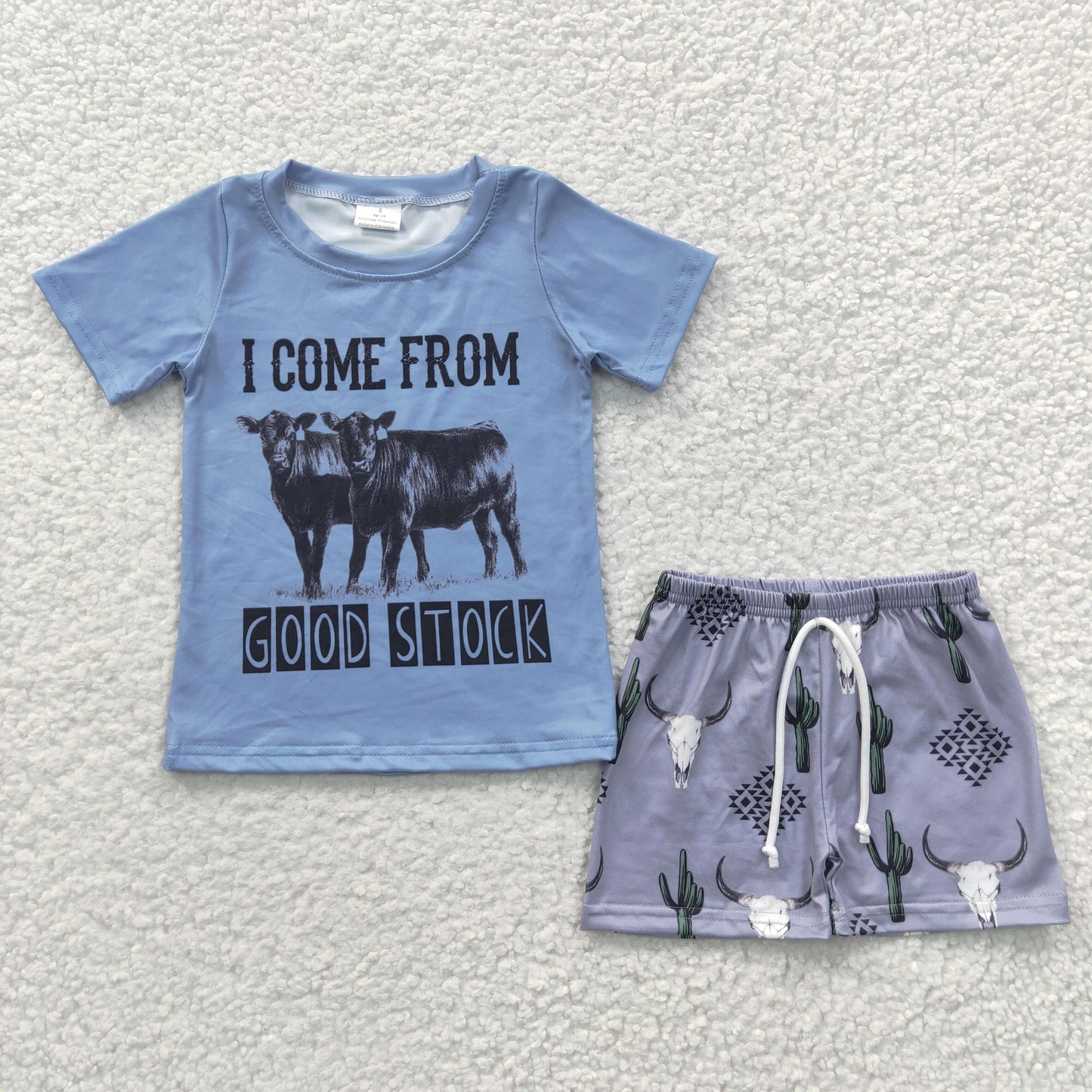 I come from good stock cow print boys summer western outfits BSSO0240