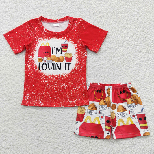 BSSO0260 I'm lovin it red print shorts boys summer outfits