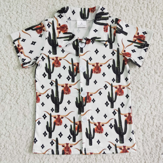 Boys short sleeve cactus cow print polo shirts BT0014